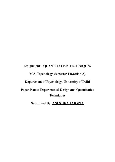 Assignment on Experimental Design & Quantitative Techniques (EDQT) - M ...