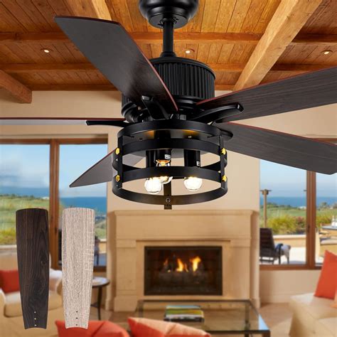 Farmhouse Rustic Ceiling Fan with Lights, 52 Inch Industrial Ceillng ...