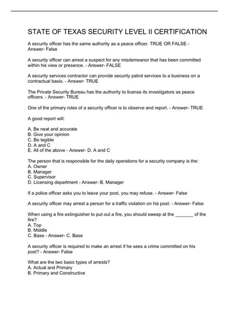 State of Texas Security Level II Certification - State of Texas - Stuvia US