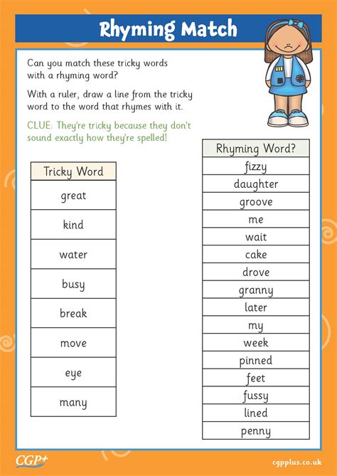 Rhyming Match (Year 2) | CGP Plus - Worksheets Library