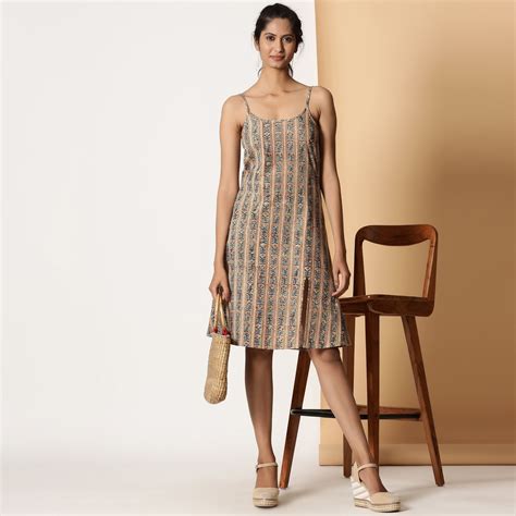 Buy Kalamkari Block Printed Cotton Knee Length Slit Dress Online at ...