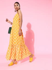 SASSAFRAS Women A-line Yellow, White Maxi/Full Length Dress - Buy ...