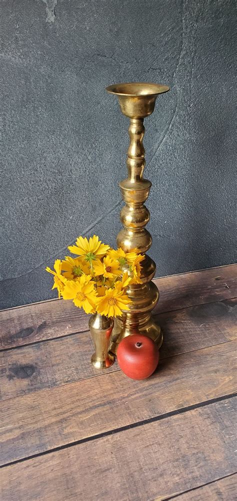 Large Brass Floor Candle Holder/ 18 Inch Tall Candle Holder/ Large ...