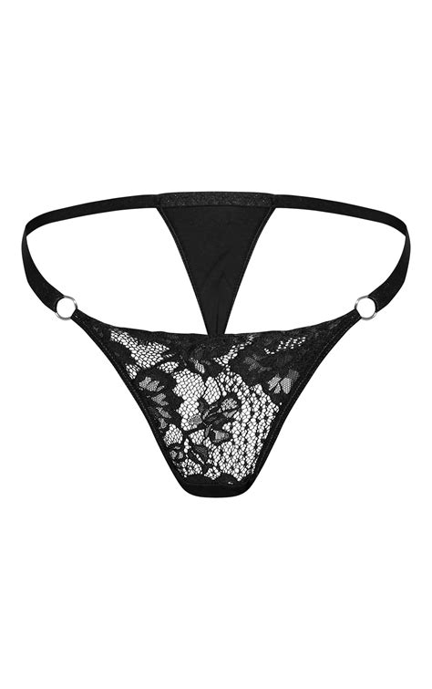 Black Eyelash Lace Thong | Lingerie & Nightwear | PrettyLittleThing