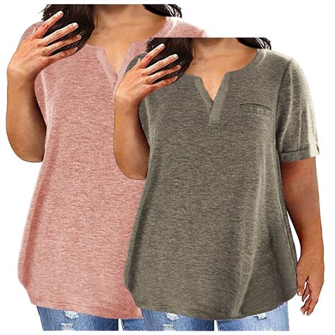 2pc Womens Plus Size T-Shirts Cotton Short Sleeve T Shirts Women Loose ...