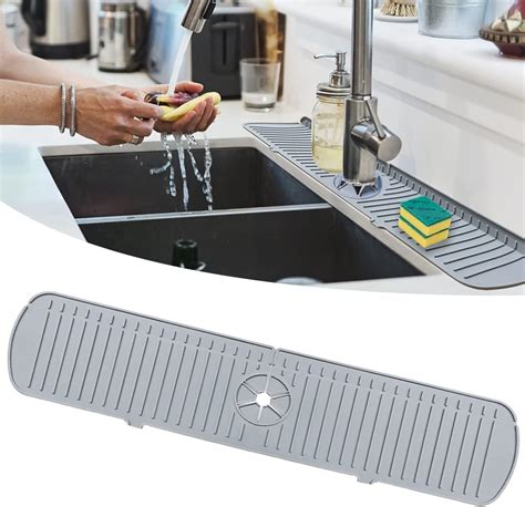 Kitchen Sink Splash Guard,24"Silicone Faucet Handle Drip Catcher Tray ...