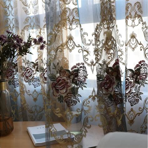 Buy One Pair Two Panels ZZCZZC Luxury Flower Embroidered Sheer Voile ...