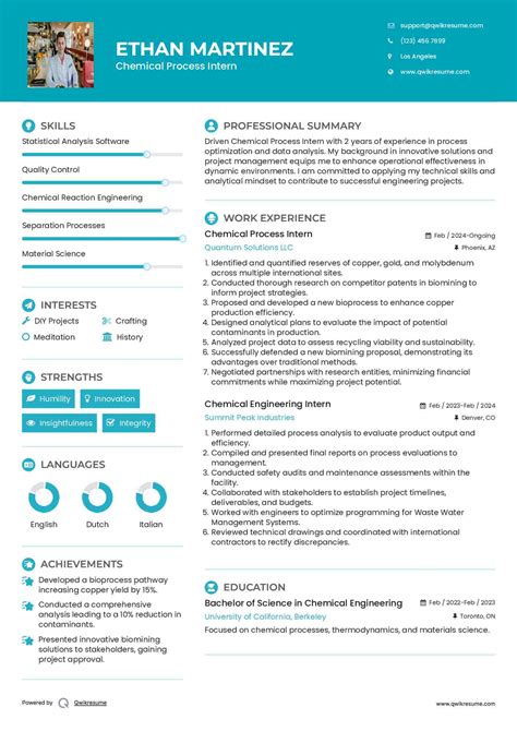 10+ Chemical Engineering Intern Resume Samples & Templates for 2025