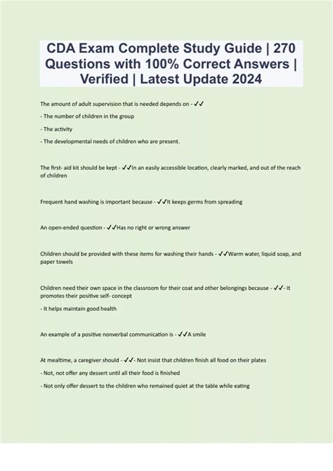 CDA Exam Complete Study Guide | 270 Questions with 100% Correct Answers ...