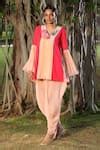 Buy Peach Georgette V Neck Short Tunic And Dhoti Pant Set For Women by ...
