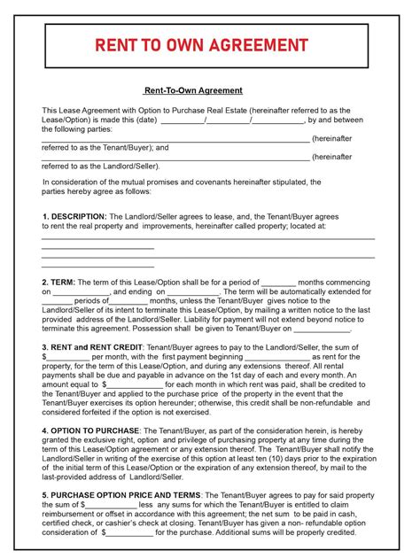 Rent to Own Agreement - Lease to Own Option Agreement - Lease to ...