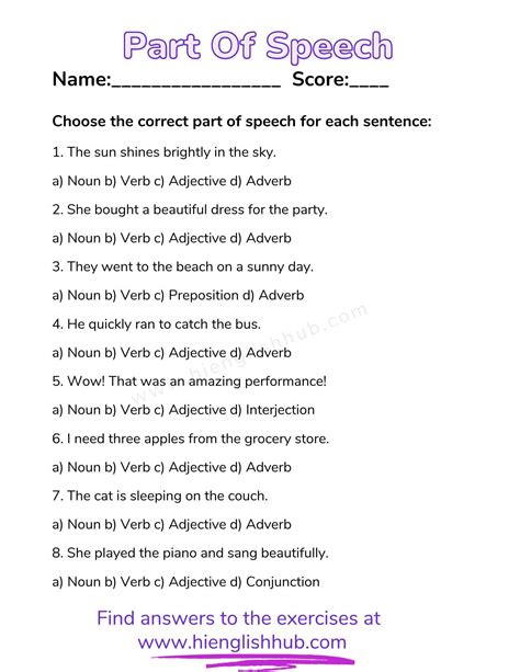 Image result for Part of Speech Examples