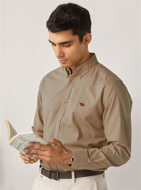 Buy Desert Tan Shirt | Semi Formal Khaki Solid Shirts for Men Online ...