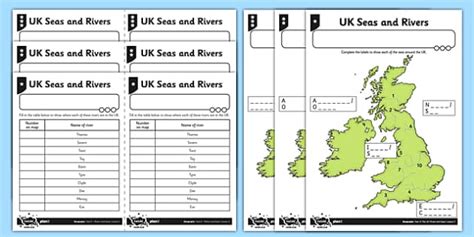 UK Seas and Rivers Map Activity - UK Rivers Map - Twinkl
