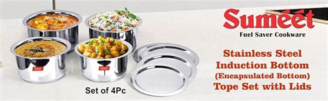 Buy Sumeet Stainless Steel Cookware Set With Lid, 3.5 LTR to 6 LTR, 4 ...