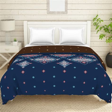 Buy SPACES Essentials Dark Blue Geometric-Print Queen Size Quilt ...