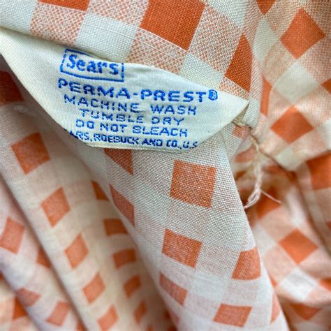 Vintage Sears Perma Press Peach White Gingham Dress B… - Gem