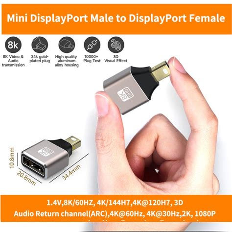 JUNSUNMAY 8K 60Hz Male Mini Displayport to Female Displayport Adapter ...