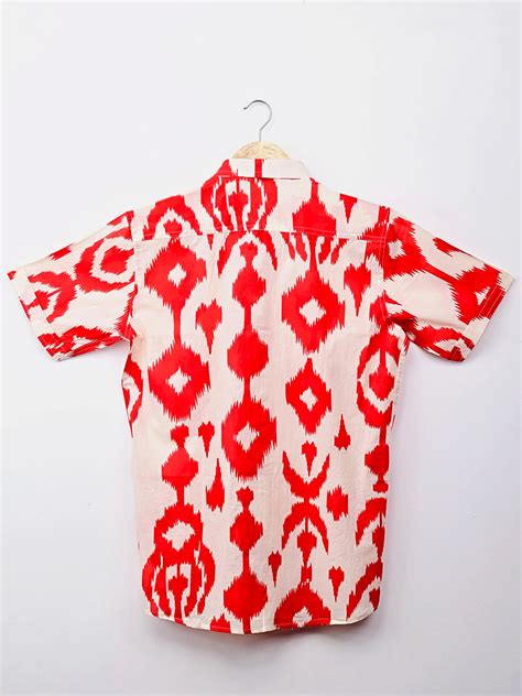 White Red Ikat Half-Sleeves Shirt