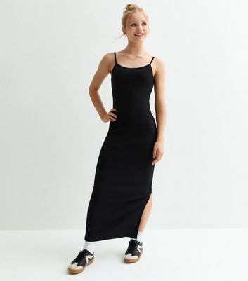 Girls Black Ribbed Cotton-Blend Maxi Dress | New Look