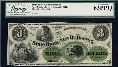 1860s New Brunswick, New Jersey State Bank at New Brunswick $3 ...