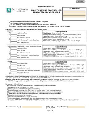 Fillable Online ADULT PATIENT CONTROLLED ANALGESIA (PCA) ORDERS Fax ...