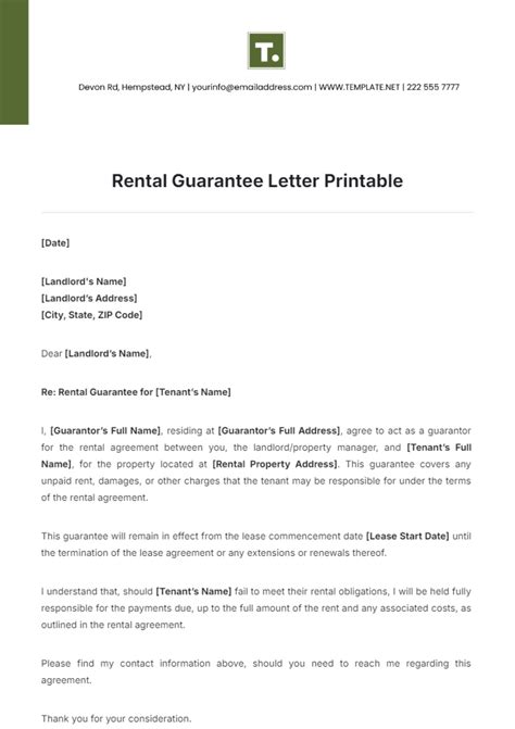 Free Rental Guarantor Letter Template to Edit Online