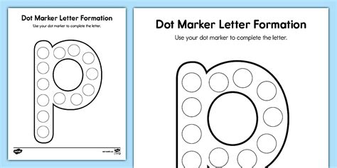 Lowercase Letter p: Dot Marker Letter Formation Worksheet