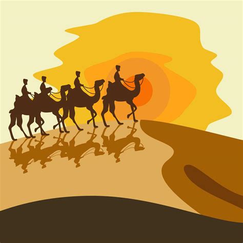 Editable Camel Caravan on Desert Vector Illustration for Middle Eastern ...