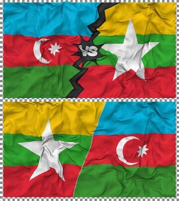 Myanmar burma vs azerbaijan half combined flag cloth bump texture 3d ...