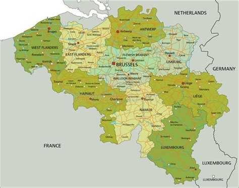 显示省和行政细分自治市的比利时地图，上色被arrondissements 向量例证 - 插画 包括有 旅行, 西方: 105168853