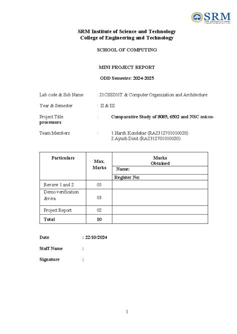 Mini project form sample - SRM Institute of Science and Technology ...