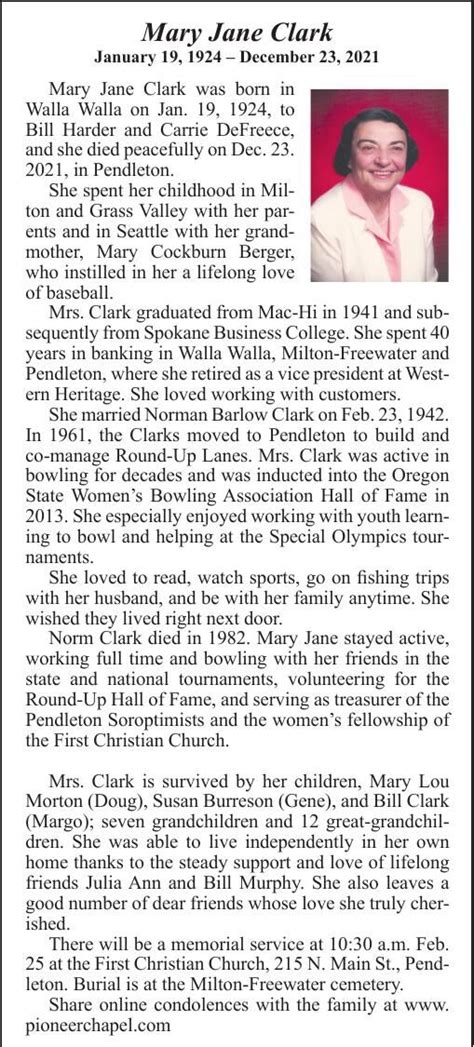 Obituary: Mary Jane Clark, January 19, 1924 - December 23, 2021 ...