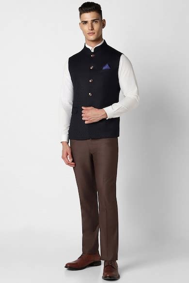 Buy Men Black Textured Wedding Nehru Jacket Online - 39620834 | Van Heusen