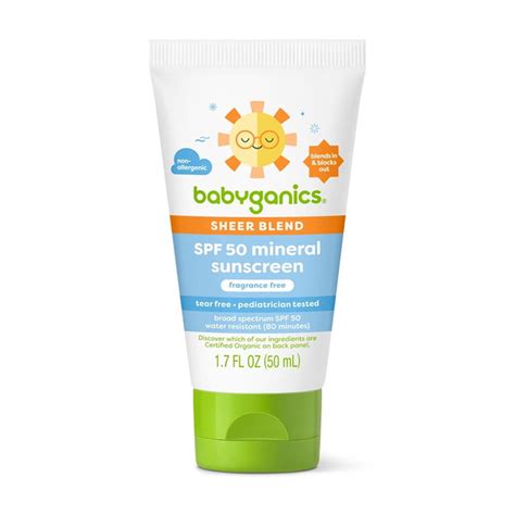 Babyganics Sheer Blend Fragrance Free SPF 50 Mineral Sunscreen Lotion ...