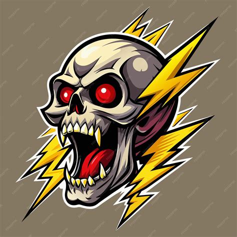 Premium Vector | A skull with red eyes and a lightning bolt on it