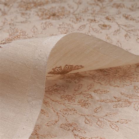 Buy Natural Dyeable Floral Pattern Embroidered Muga Silk Fabric 74238/1 ...