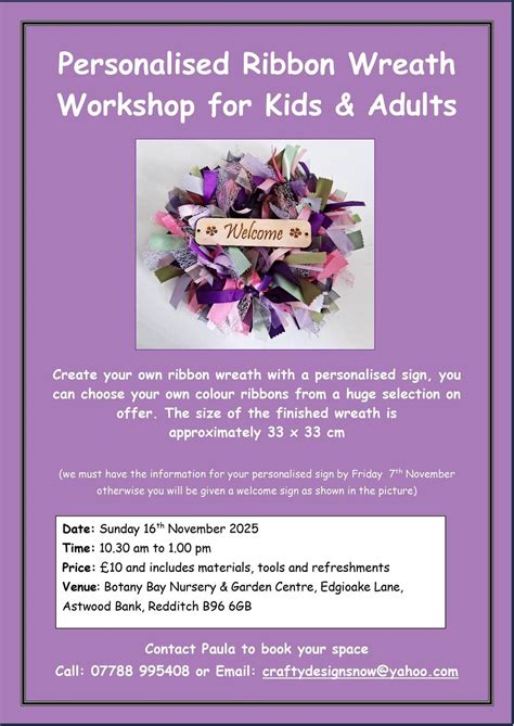 Personalised Ribbon Wreath Workshop, Botany Bay Nurseries, Garden ...