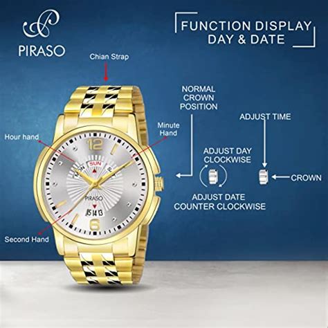 Buy PIRASO Analog Day and Date Working Display Silver DIAL & Golden ...