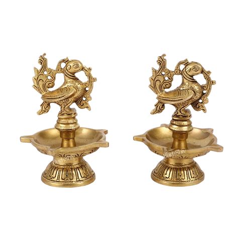 Buy Brass peacock oil lamps diyas 6 inch - Budhshiv.com