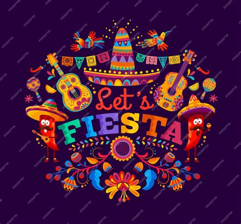 Premium Vector | Mexican fiesta party banner with pepper mariachi ...