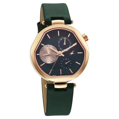 Buy Online Fastrack Tick Tock Quartz Multifunction Green Dial Leather ...