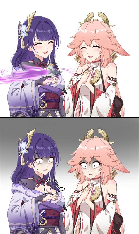 raiden shogun and yae miko (genshin impact) drawn by asiri_senpai ...