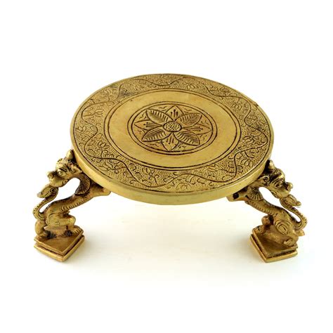 Brass Ethnic Design Handcrafted Chowki Over Yali Legs – Two Moustaches ...
