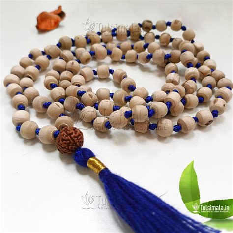 108+1 Beads ISKCON Tulsi Japa Mala with Blue Tassel 10mm Bead Size ...