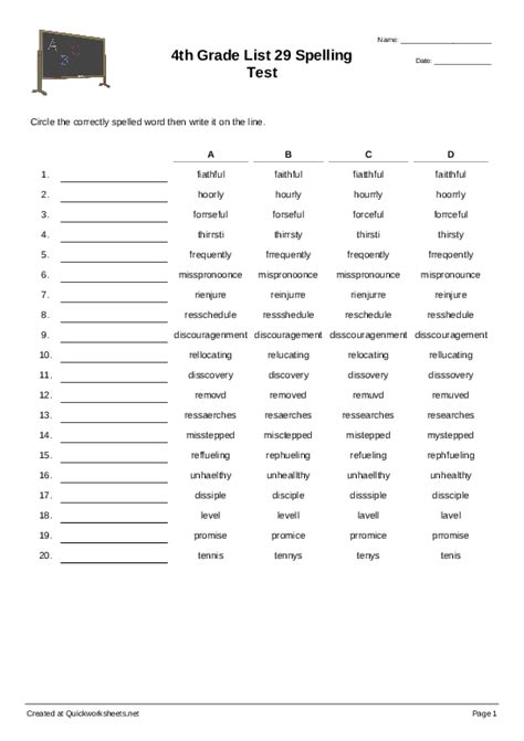4th Grade List 29 Spelling Test - Spelling Test - Quickworksheets