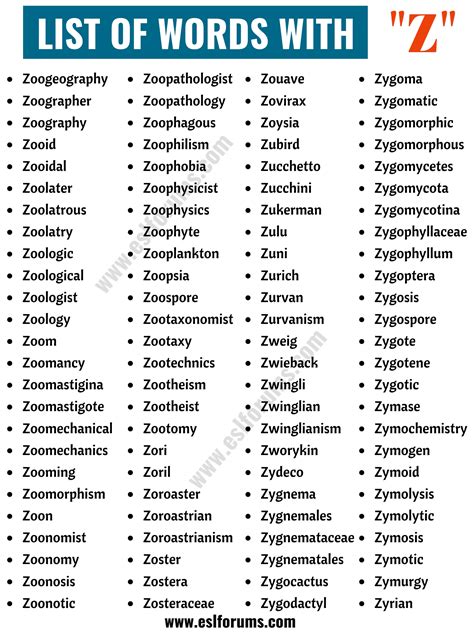 Words That Start with Z | Useful List of 300 Words with Z - ESL Forums