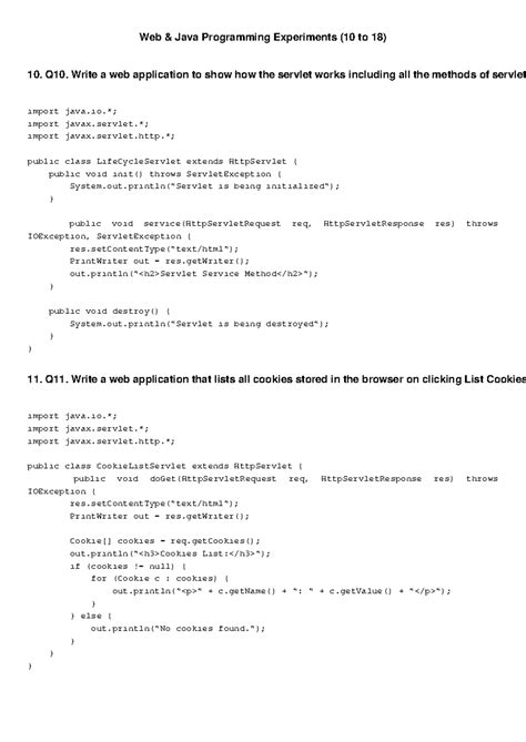 Web Java Programming Experiments Q10 to Q18 Cleaned Notes - Studocu