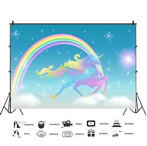 Baocicco 8x6.5ft Cartoon Unicorn Backdrop Happy Birthday Backdrop Fancy ...