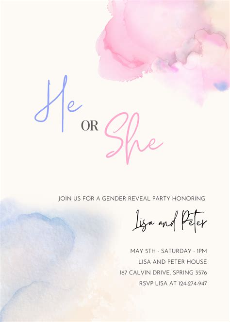 Sprayed gender reveal invitation template – Artofit